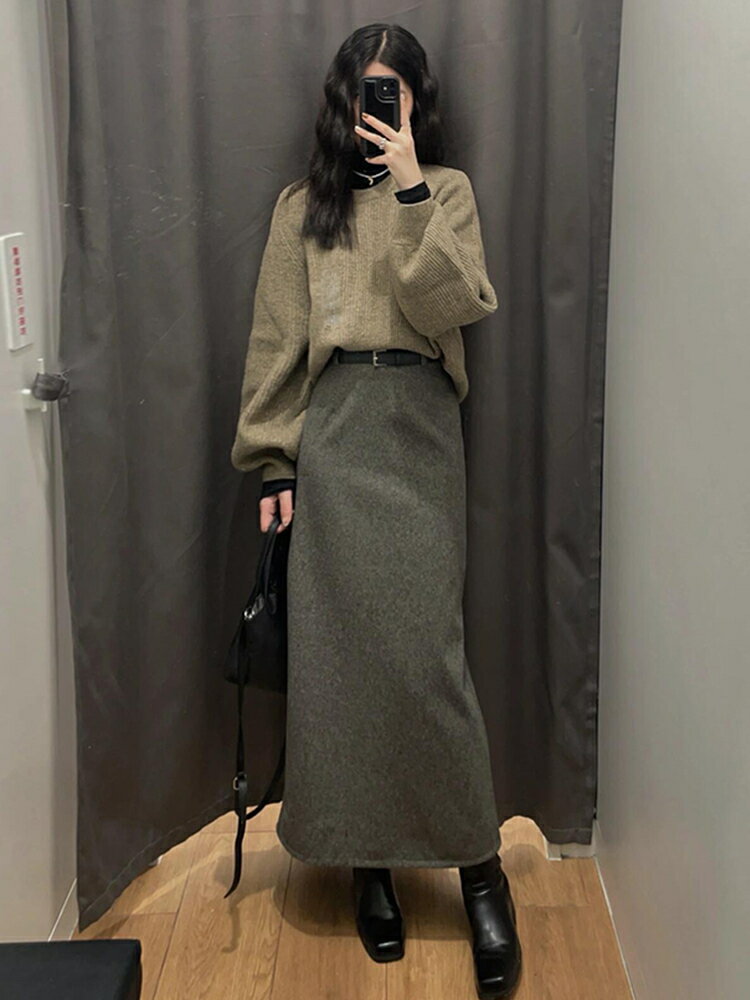 針織毛衣套裝連衣裙子女2024新款秋冬季穿搭小個子洋裝香風高階感長裙【步行者戶外生活館】