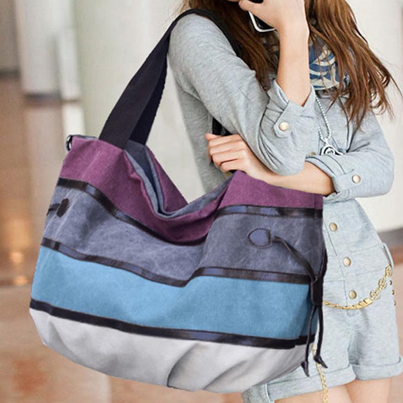 旅行收納包 大容量夏款潮流日韓版女包單肩手提包斜挎大包包帆布旅行包行李袋-快速出貨