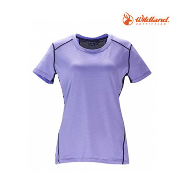 《台南悠活運動家》WILDLAND OA71617-57女彈性條紋拼接圓領上衣 淺紫色