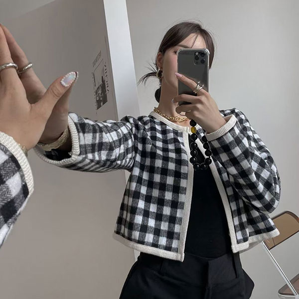 ANNAS 正韓 格子 外套 毛呢 外搭 大衣 磨毛 格紋 西裝 顯瘦 短版 韓劇 韓國 5