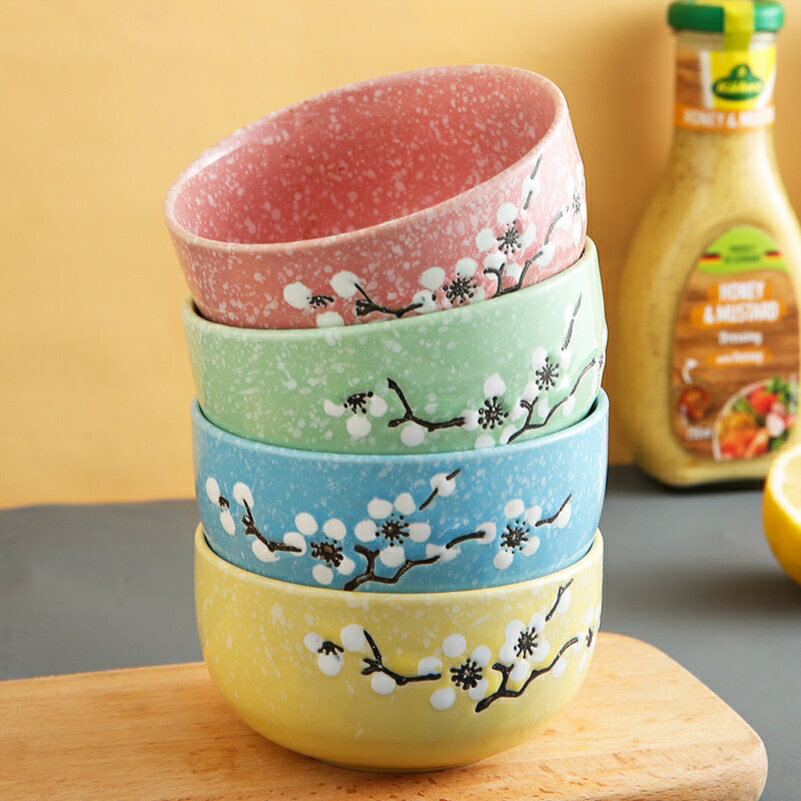 釉下彩陶瓷碗 日式創意寶寶可愛梅花小碗 家用餐具兒童吃飯碗湯碗