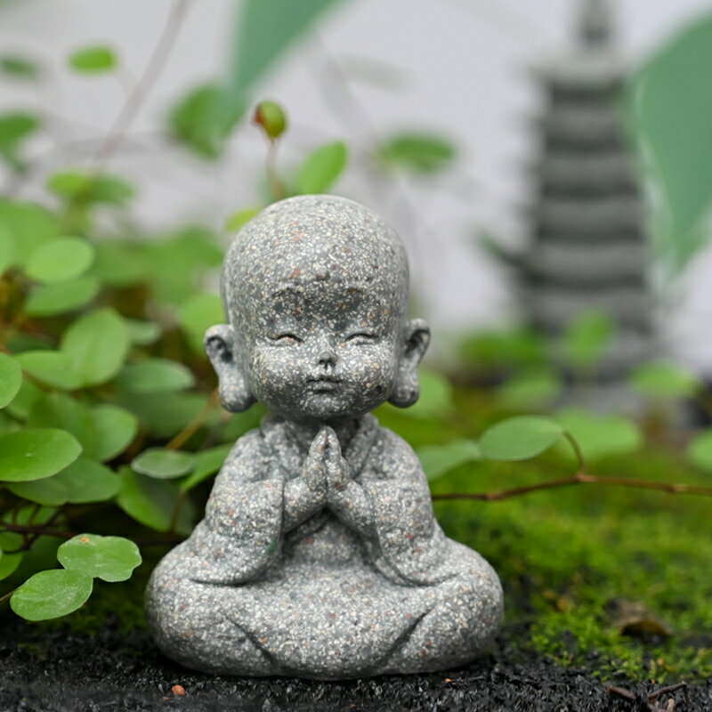 中式微景觀小和尚沙彌擺件假山水景園藝盆景造景裝飾茶桌禪意擺設