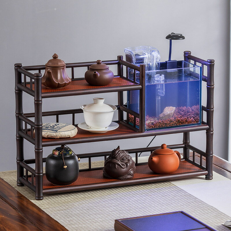 快速出貨 附發票 桌面博古架茶架展示架小型實木紫砂壺擺放茶葉茶具杯收納櫃置物架
