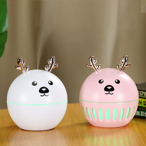 小型卡通動物小鹿 USB便攜家用霧化器鹿頭圓球七彩鏤空加濕器禮品