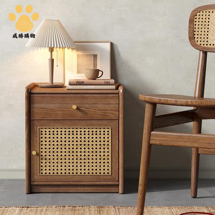 免運 可開發票!北歐實木 床頭櫃 簡約現代白蠟木 多功能床頭櫃 保險櫃 一體收納櫃WW927