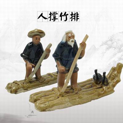 【魚缸老翁竹排帆船造景擺件-多款可選-1款/組】水族箱DIY陶瓷造景不污染水質-7909002