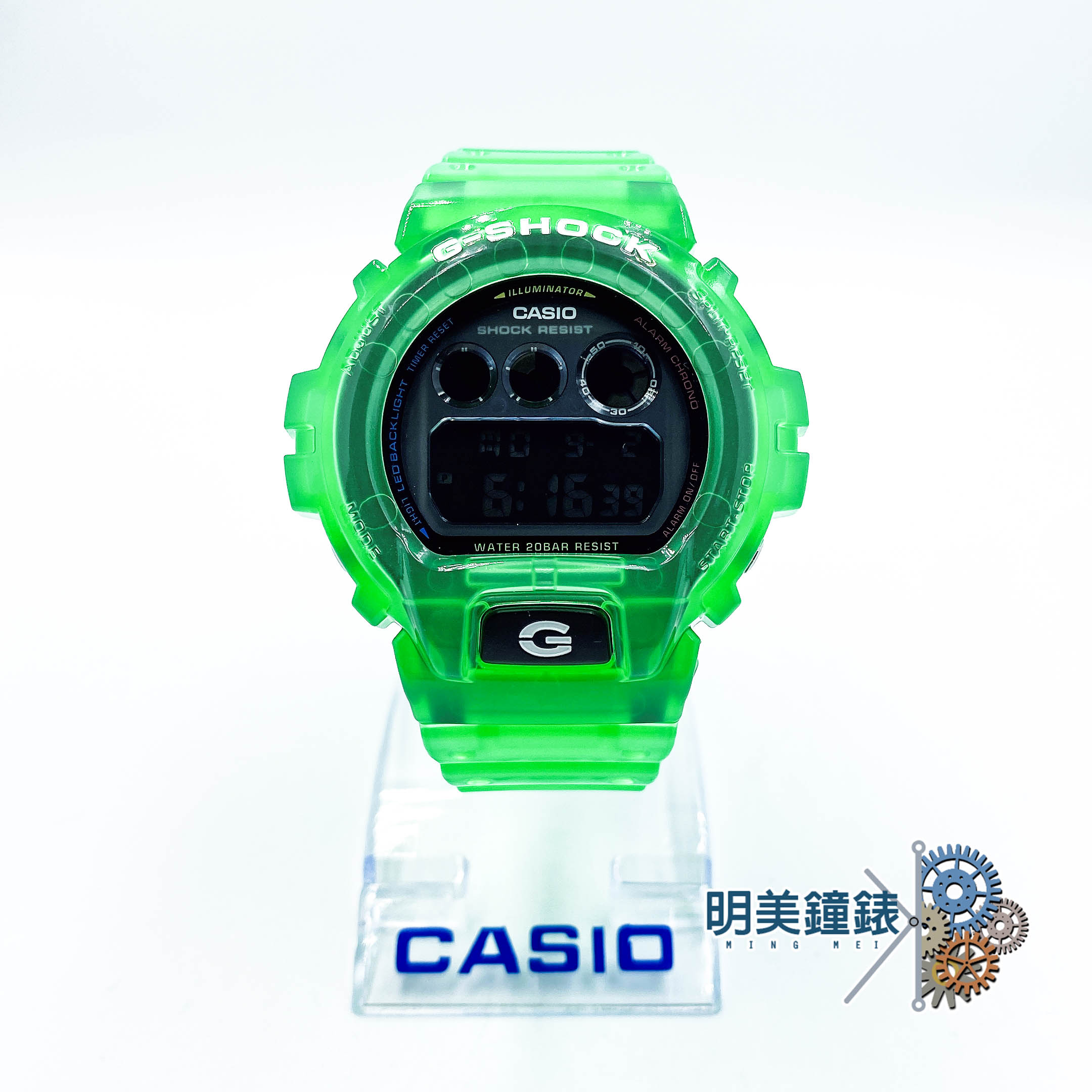 ◆明美鐘錶眼鏡◆CASIO 卡西歐/ G-SHOCK/DW-6900JT-3/復古透明綠電子運動腕錶
