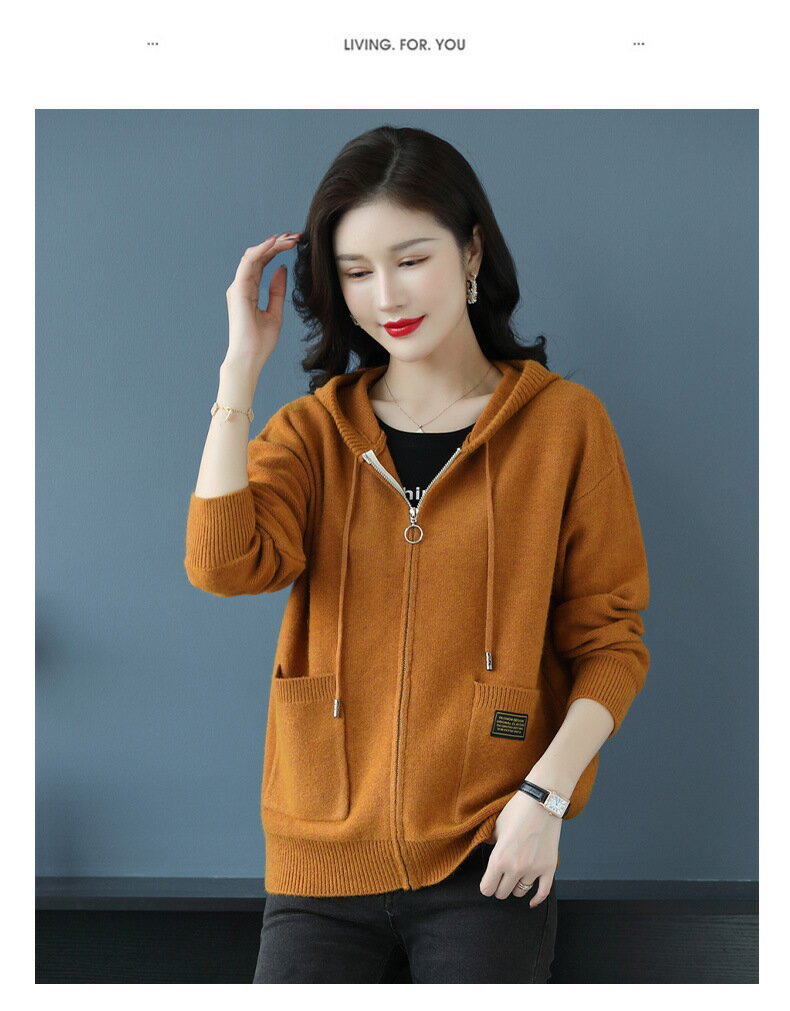 外套 女裝 休閒外套 時尚外套 保暖外套  連帽毛衣外套女寬鬆拉鍊針織開衫2025秋季女裝帶帽衛衣春秋外搭潮 6