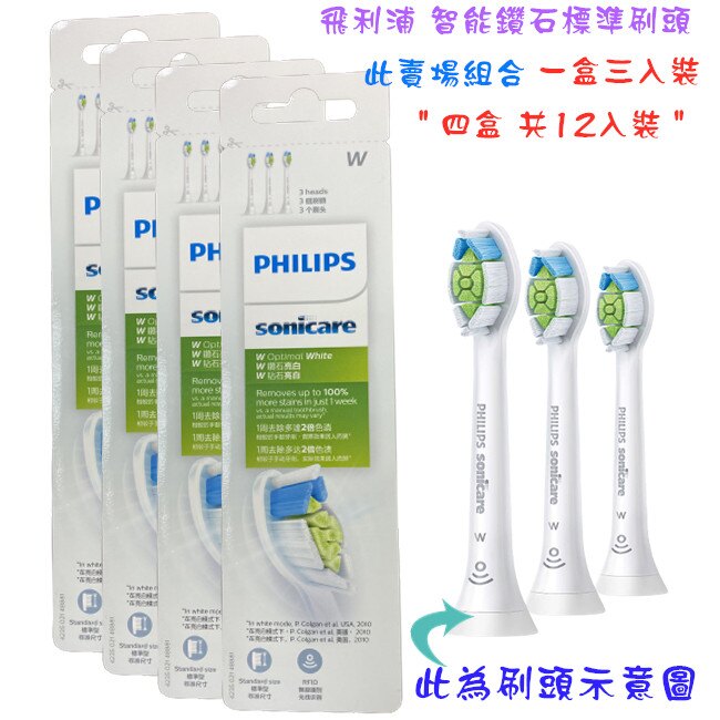 【四盒超值包共12個刷頭 德國製造】PHILIPS HX6063/67 W 飛利浦智能鑽石標準刷頭 適用HX6XXX及HX9XXX電動牙刷 2