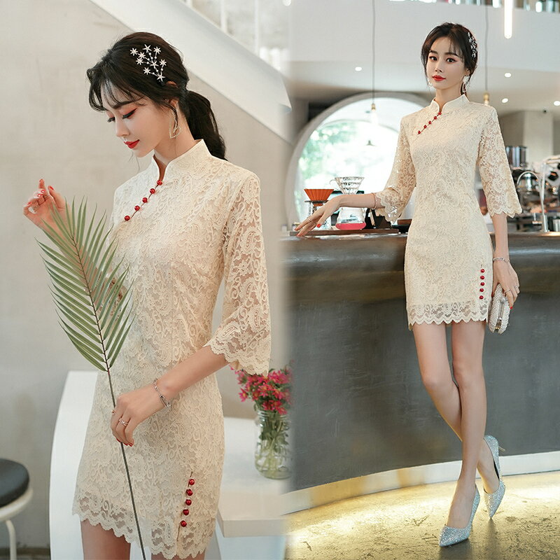 蕾絲旗袍年新款氣質顯瘦優雅中國風改良版連衣裙