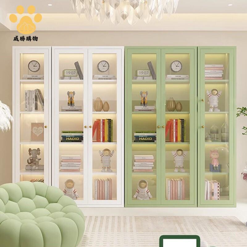 鋼制書櫃 玻璃門防塵書架 簡約現代鐵藝置物櫃 客廳儲物櫃 家用展示櫃Y9/12