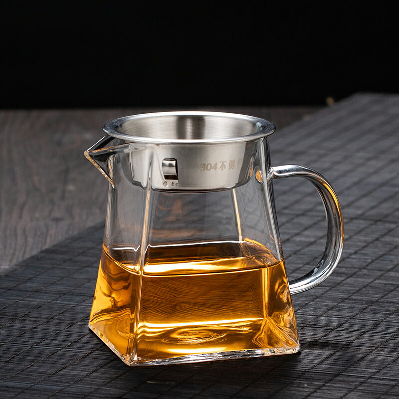 耐熱加厚玻璃公道杯大號茶海公杯功夫茶具不銹鋼過濾網茶漏分茶器