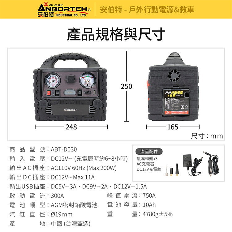 【安伯特】戶外行動電源&救車 (一年保固) 110V 12V QC3.0救車 戶外電源 打氣 照明 露營 防災 停電10Ah升級款 9