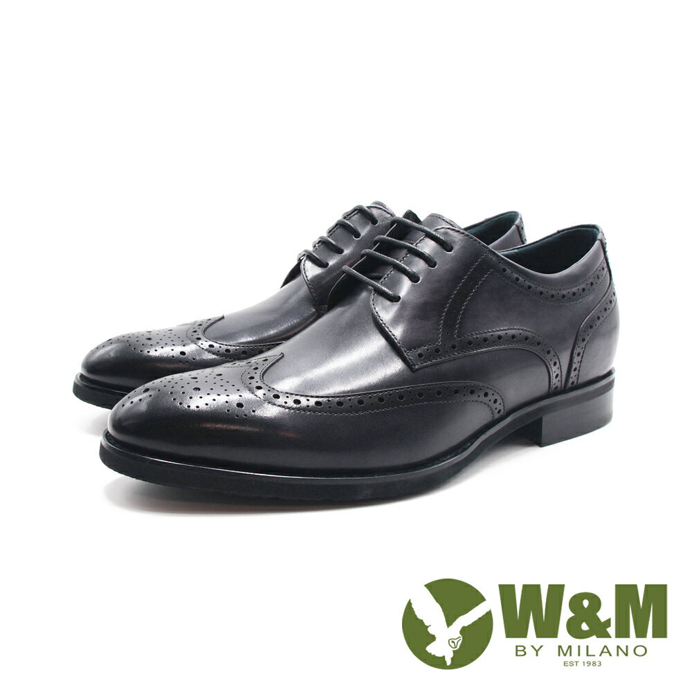 W&M(男)內增高翼紋雕花鞋 男鞋－灰藍色