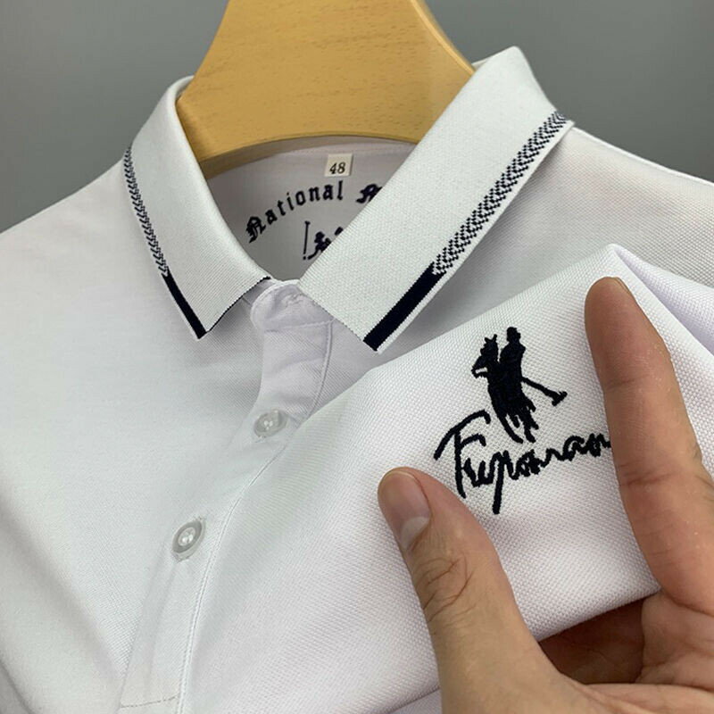 寬鬆刺繡polo衫男|大尺碼45-95公斤男裝上衣|春秋新款POLO衫|純色長袖上衣|韓版翻領POLO衫|歐美刺繡長袖衫