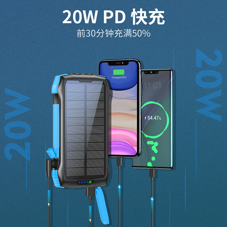 PSE認證太陽能PD雙向行動電源 登山LED露營燈軍規戶外大容量IP67防水防塵防摔移動電源33500mAh 7