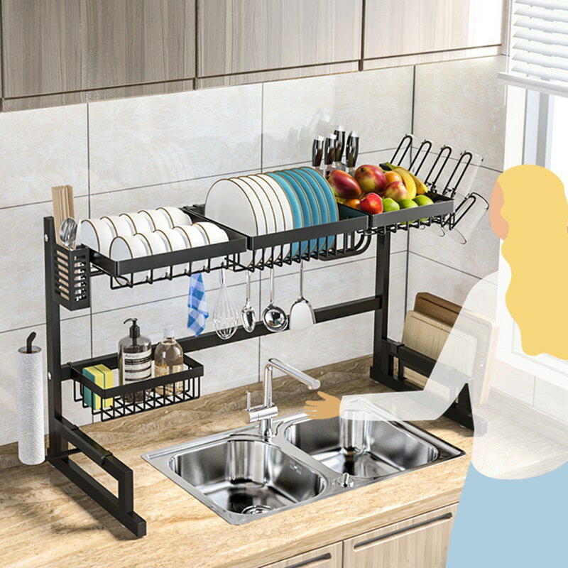 收納架 廚房可伸縮水槽置物架臺面碗碟架瀝水籃多功能筷子籠收納架