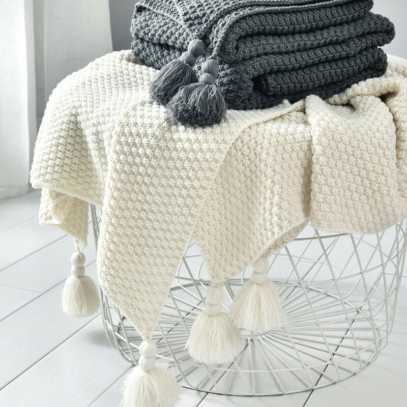 針織民宿床尾毯北歐毛毯粗毛線床搭巾床上床巾白色拍照網紅裝飾小