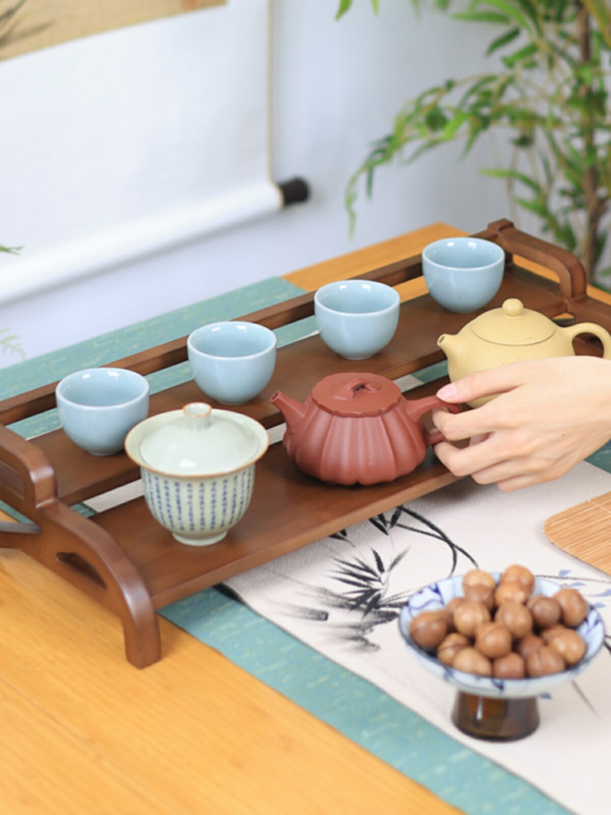 桌面博古架茶杯架小型桌上茶具置物架紫砂壺擺放架中式茶壺收納架