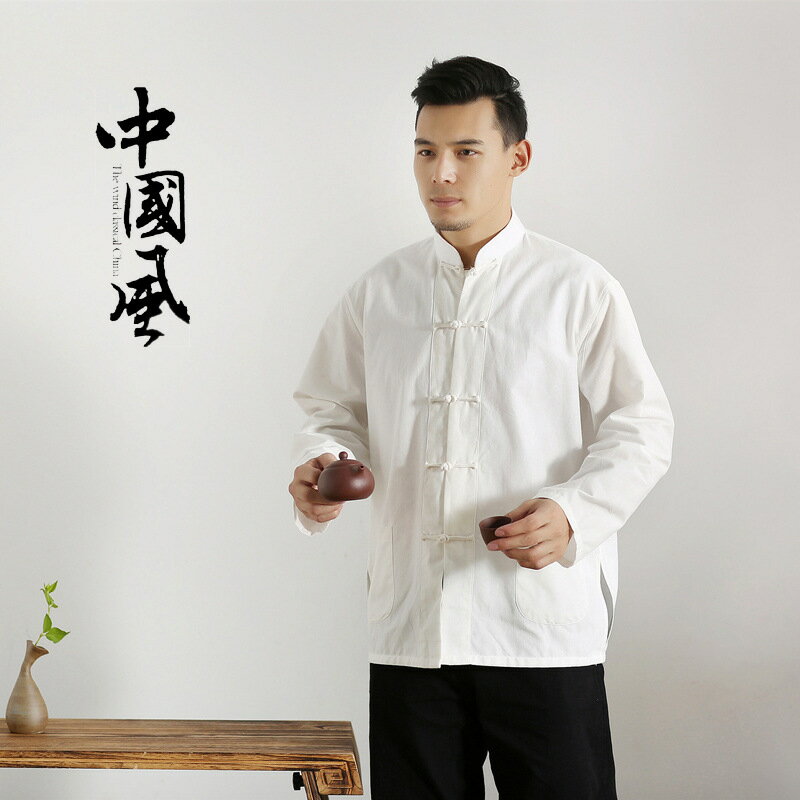 【巴黎精品】現貨+預購 新中式 唐裝漢服上衣-中國風棉麻盤扣薄款長袖男上衣9色a1bx6