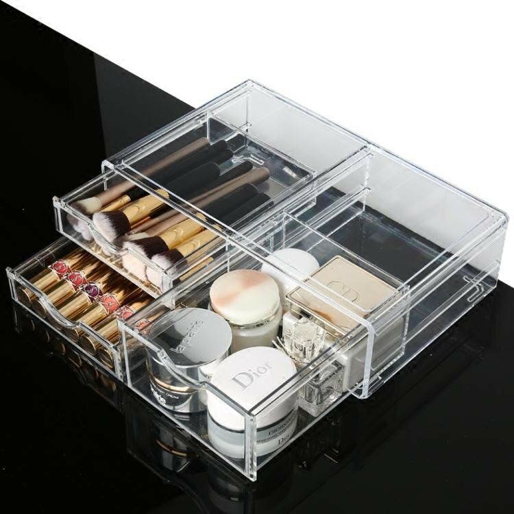 塑膠透明化妝品收納盒抽屜桌面收納盒韓版大號儲物盒