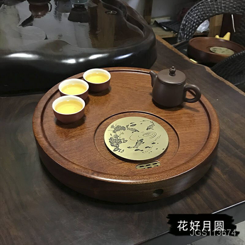 茶盤 茶壺具整塊黑檀木花梨木茶盤實木圓形簡約家用客廳現代大小號功夫茶具