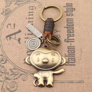 復古十二生肖個性猴鑰匙扣手工編制合金懷舊包包掛飾品腰掛件