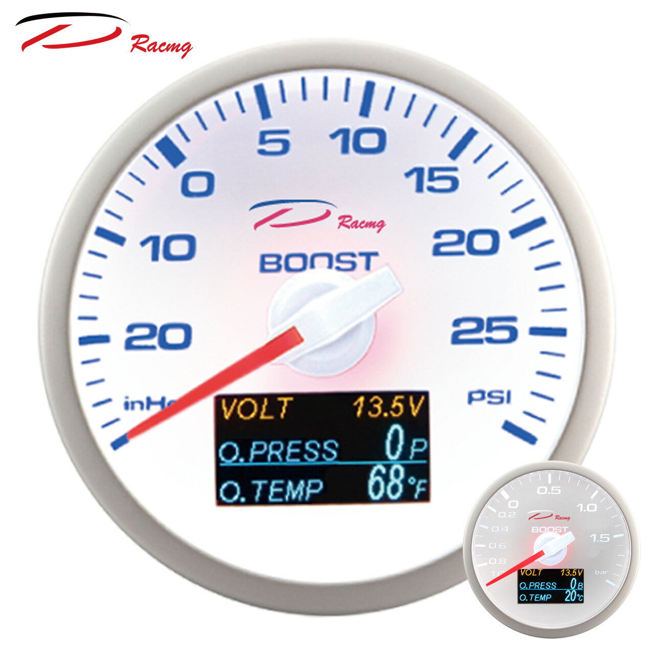 【D Racing】4合1系列 60mm 白面板 渦輪錶 [渦輪+電壓+油壓+油溫]