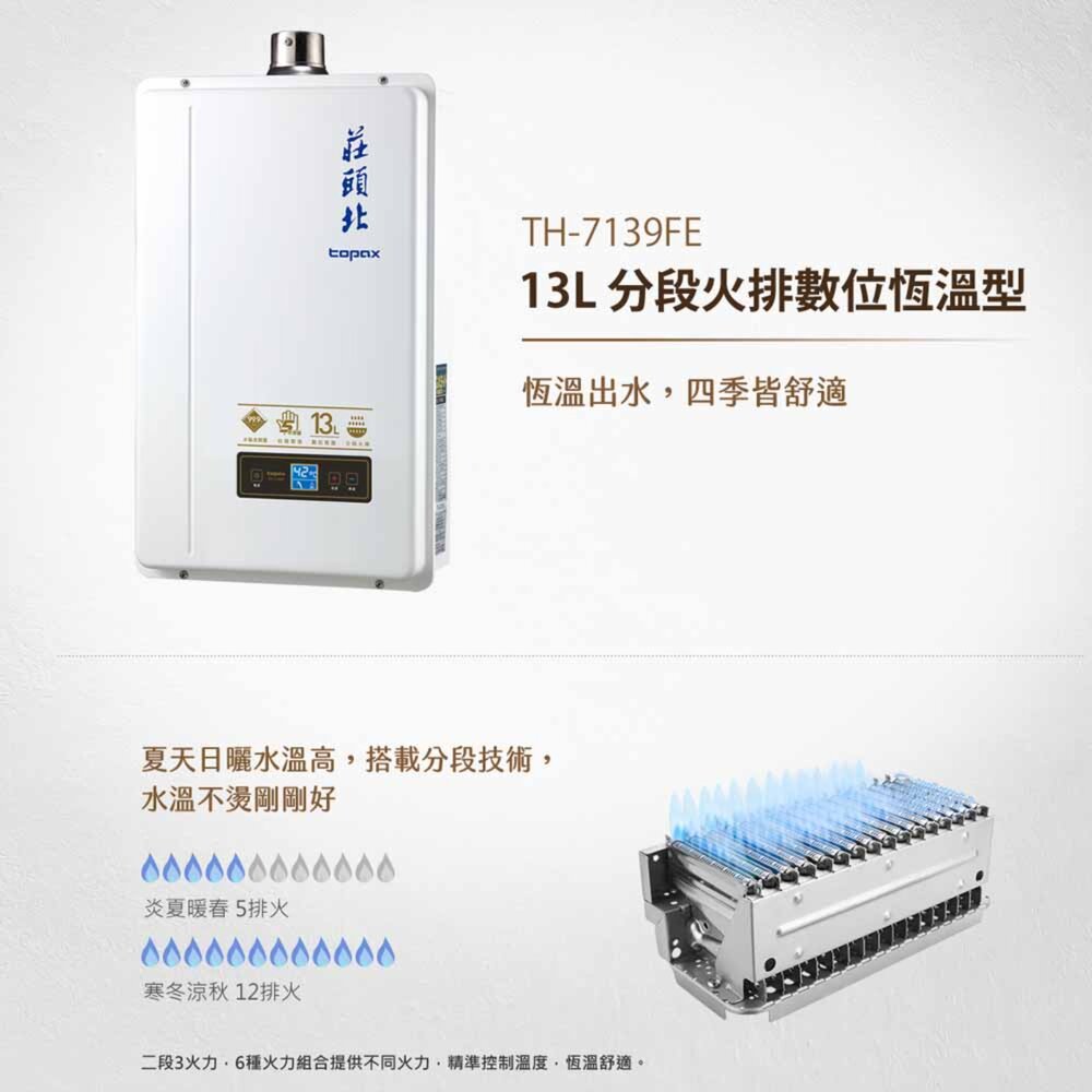 莊頭北 TH-7139FE 13L 分段火排數位恆溫型 熱水器 限定區域送基本安裝【APP滿額下單10%點數(單一帳號最高1000點)】10/31止 4