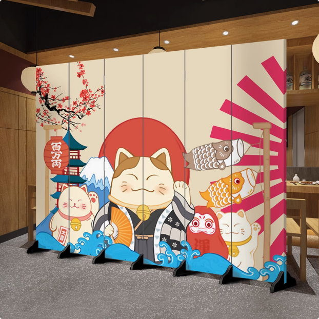 日式遮擋屏風居屋舍日料店隔板門口迎客折疊移動式招財貓和風櫻花/屏風/擋風屏/隔斷屏/遮擋屏/折疊屏/玄關屏風/客廳屏風 6
