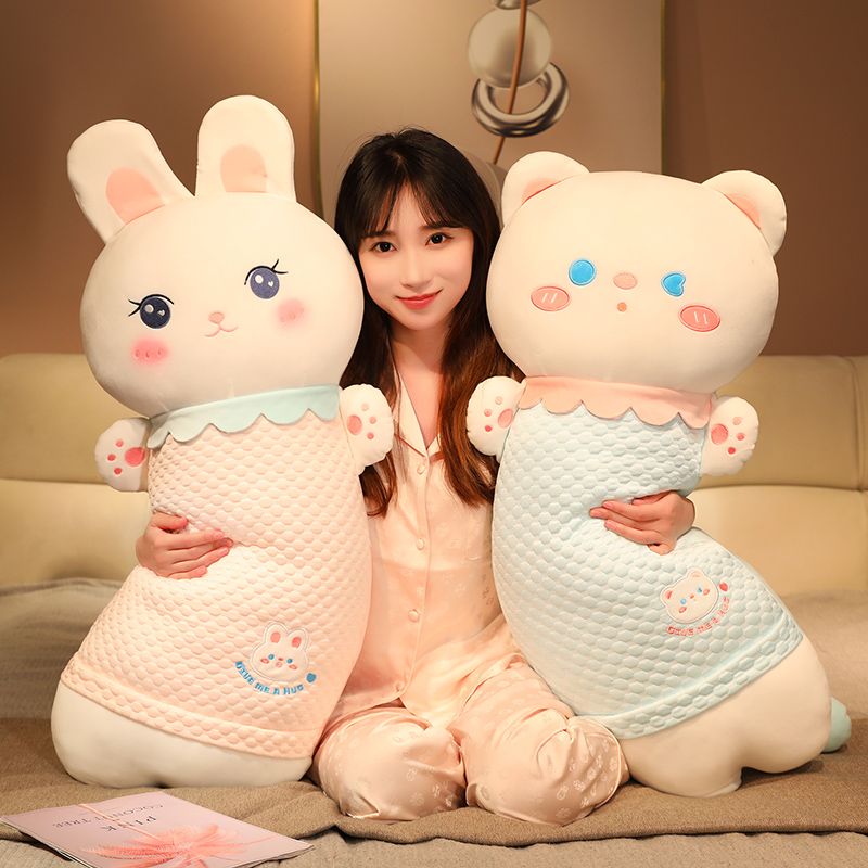 可愛冰絲兔子長條抱枕公仔毛絨玩具女生床上睡覺夾腿玩偶娃娃夏季