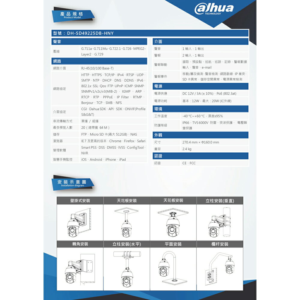 昌運監視器大華SD49225DB-HC 25倍星光紅外線PTZ攝影機200萬畫素3D雜訊抑制| 昌運監視器官方旗艦店直營店| 樂天市場Rakuten