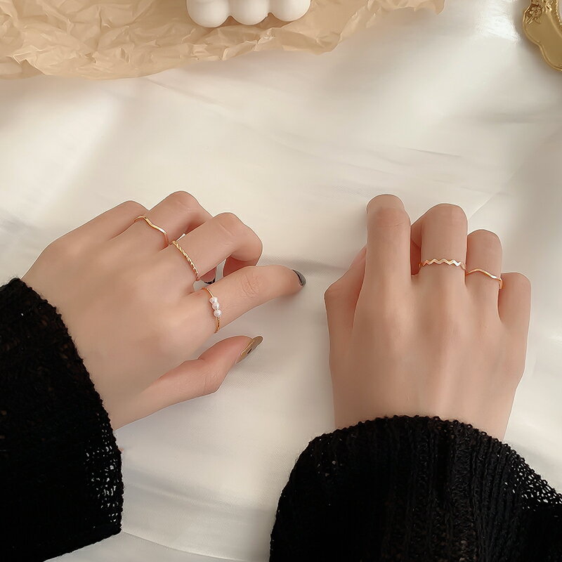 韓國時尚組合套裝戒指女個性ins潮簡約百搭食指戒甜美指環關節戒