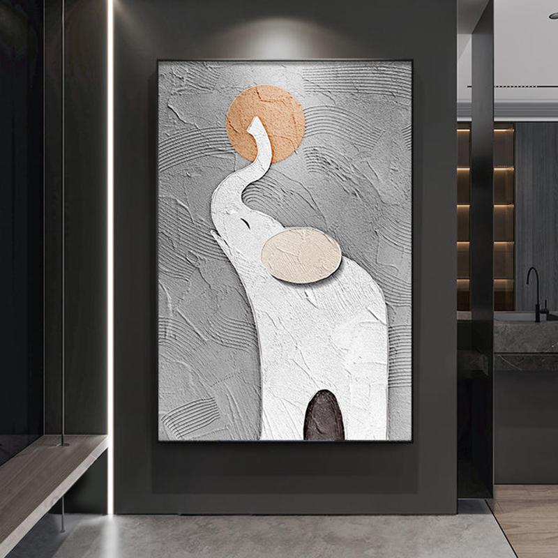 【免運】開發票 美雅閣| 大芬村手繪油畫大象高級感客廳裝飾畫立體肌理畫走廊玄關簡約掛畫