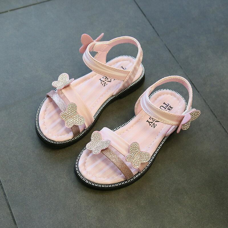 女童涼鞋夏季2020新款時尚小女孩鞋子軟底兒童鞋水鉆蝴蝶公主鞋潮