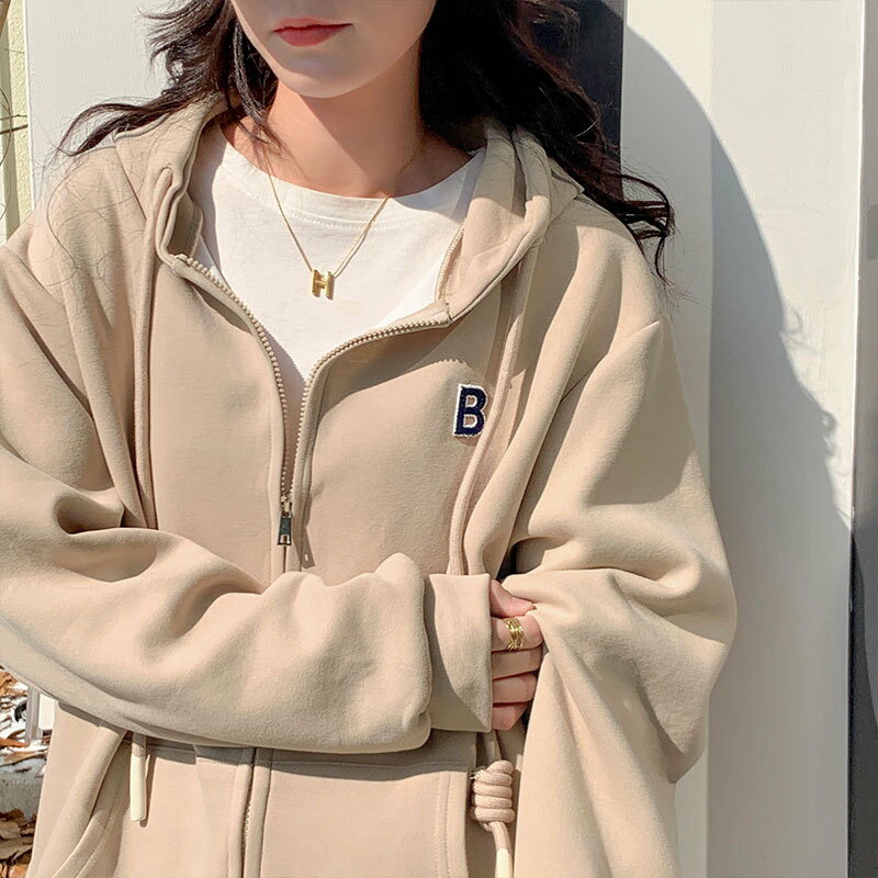 加厚外套 衛衣外套 連帽外套 外套 薄外套 加絨寬鬆連帽衛衣女秋冬2025新款酒紅色拉鍊開衫加厚外套女慵懶風 治裝激推 0