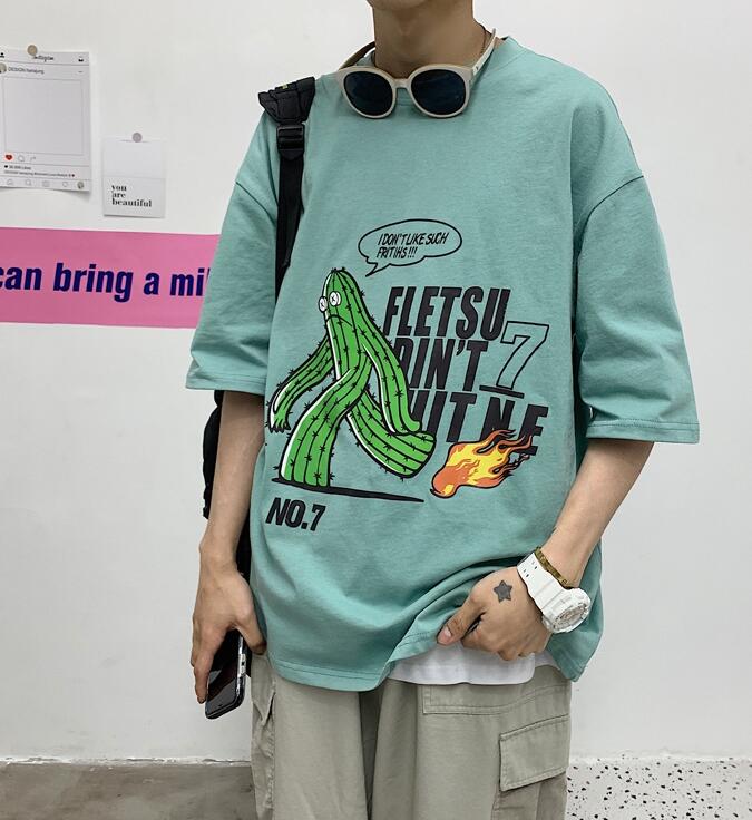 FINDSENSE X 韓國 男短袖 寬鬆短袖上衣薄款個性 短袖夏季 仙人掌 寬鬆T恤