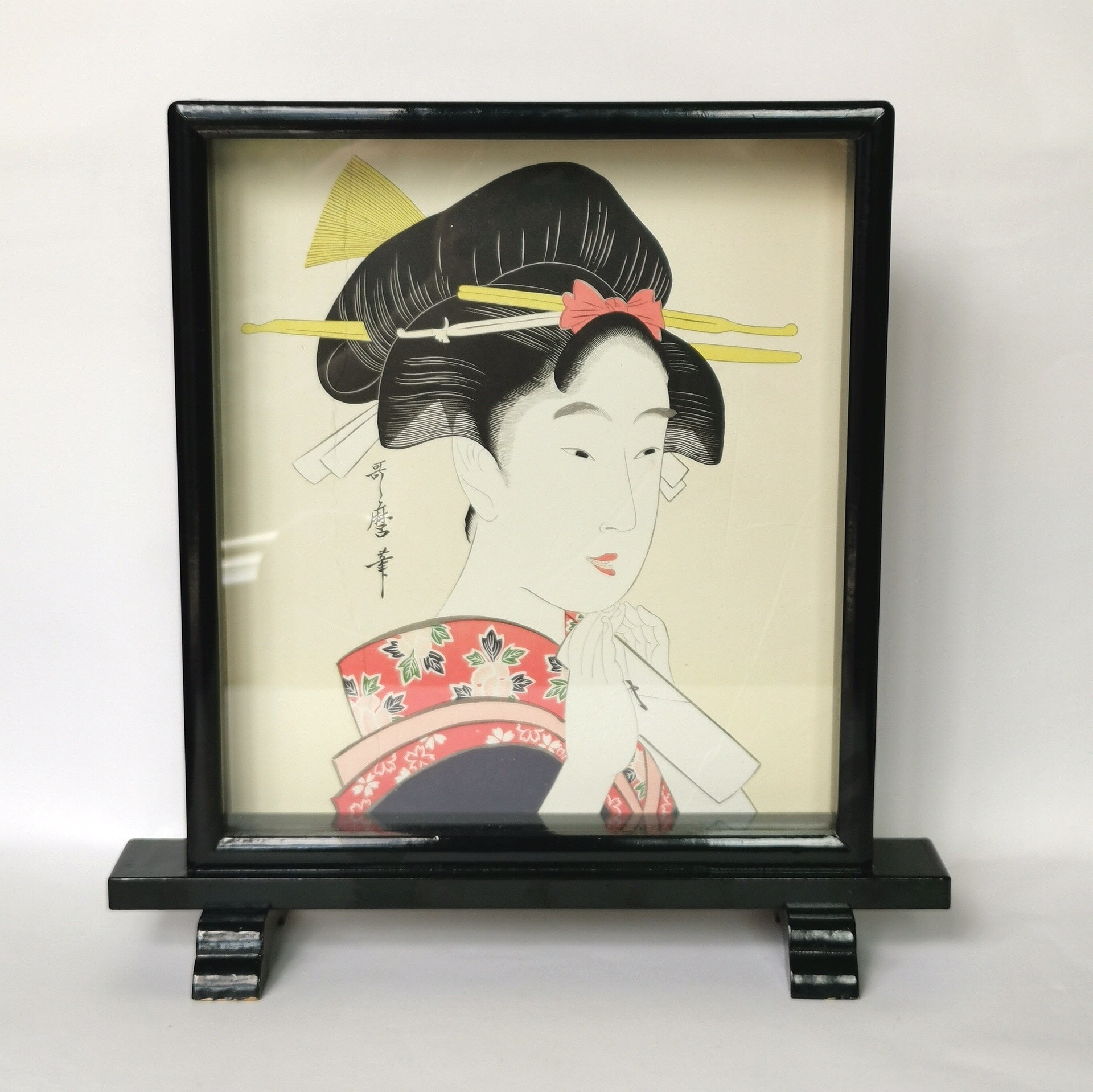 日本書畫精品 屏風式立框畫 實木大漆畫框 額立 中古品 茶
