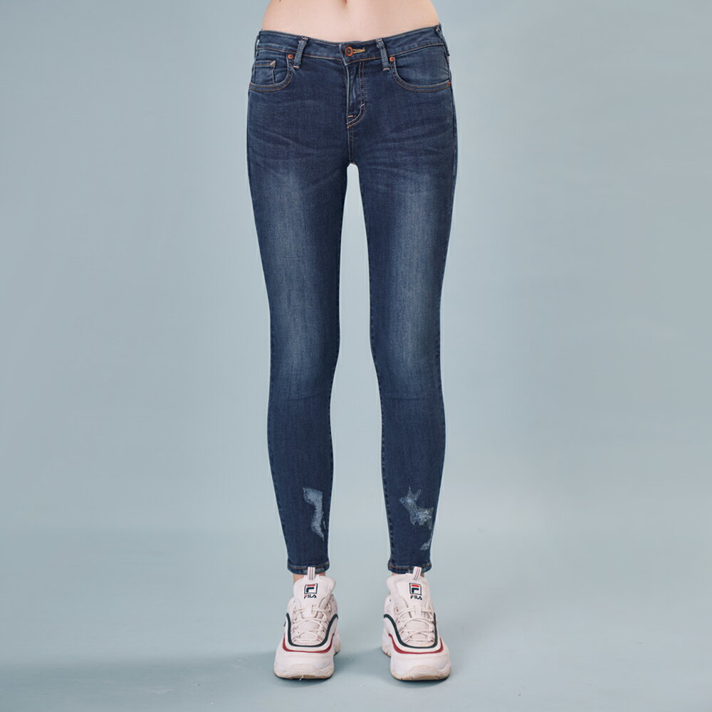 女超彈中腰窄管破褲-石洗綠(-3KG系列)【5th STREET】【APP下單享4%點數】#-3KG顯瘦褲 1