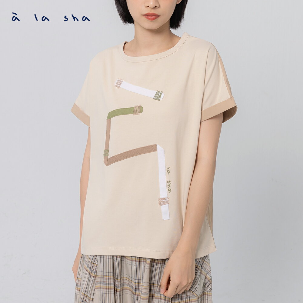à la sha  LOGO異材質拼接T 1