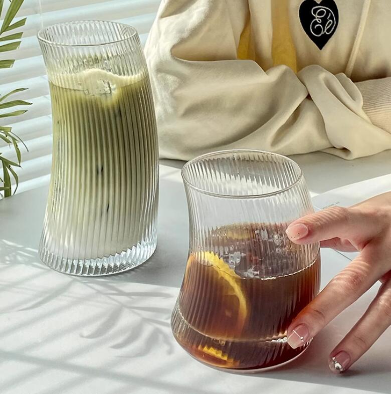 玻璃杯水杯條紋風帆玻璃杯果汁咖啡杯子水果茶杯【繁星小鎮】