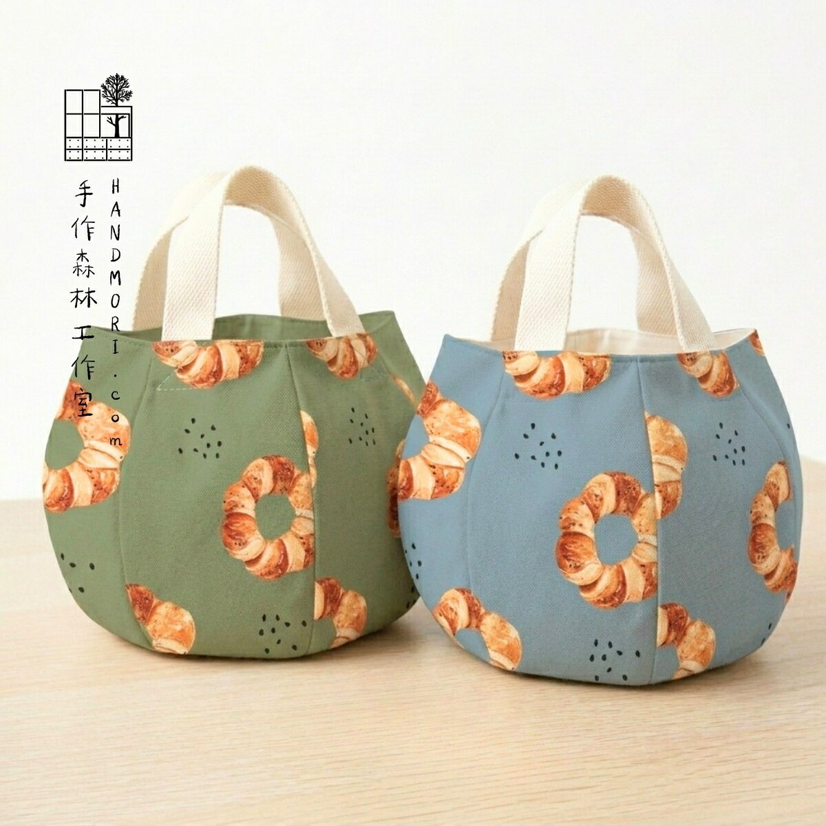 手作森林【DIY材料包】拼接手提托特包 影音教學 原創印花 森林菓子 可頌 自有品牌布料