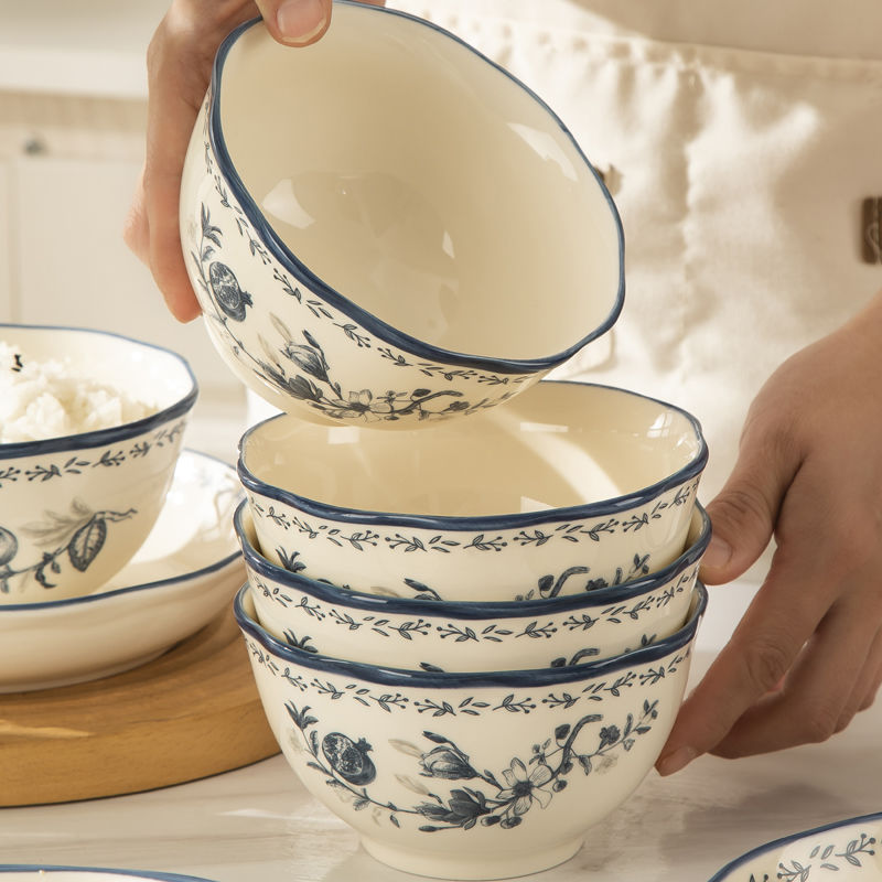 工廠直銷 特惠 免運 碗 餐具 吃飯碗 家用陶瓷碗 碗盤 青花瓷中式簡約大碗飯碗碗碟釉下彩盤子家用湯碗酒店陶瓷餐具套裝特惠/開立發票 全館八折 快速出貨