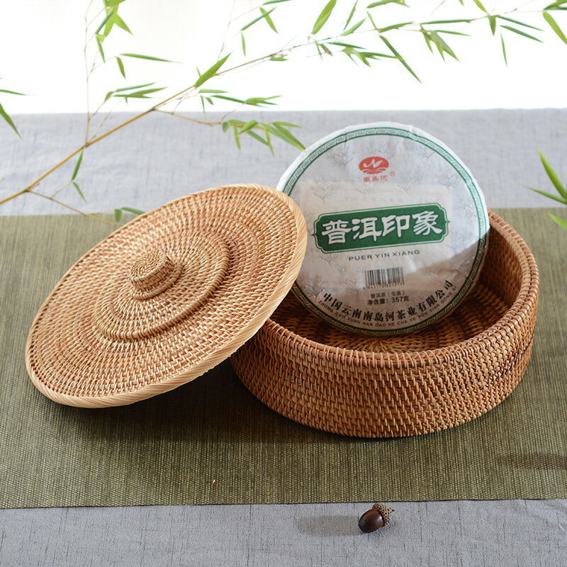 越南秋藤編普洱茶沱茶散茶茶葉罐 零食儲存收納盒儲物盒1入