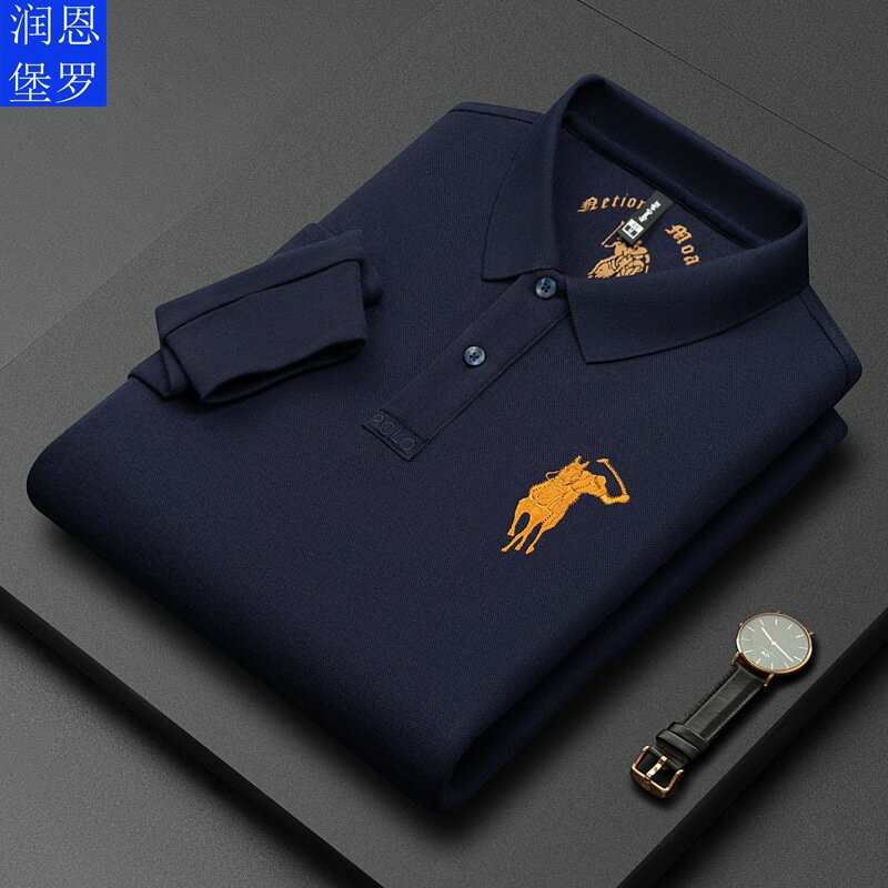 免運/快速出貨 長袖POLO衫男 派森龍秋冬翻領雙面珠地男士純棉POLO衫 刺繡套頭中年男T恤上衣