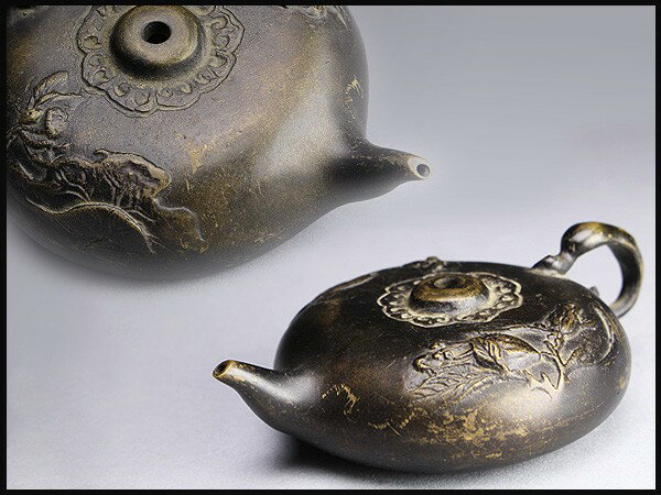 銀閣】古竹刻蛙水滴文房具旧家蔵出(O412)