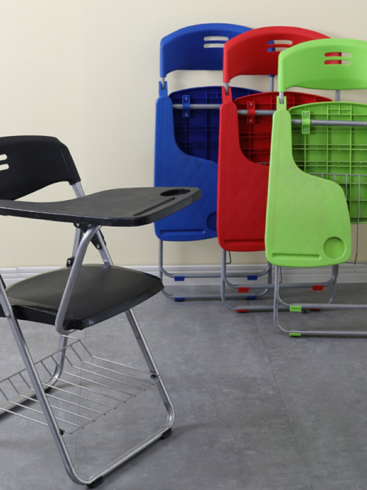 培訓椅帶寫字板桌板會議記者塑料折疊椅一體桌椅教學辦公塑鋼椅子