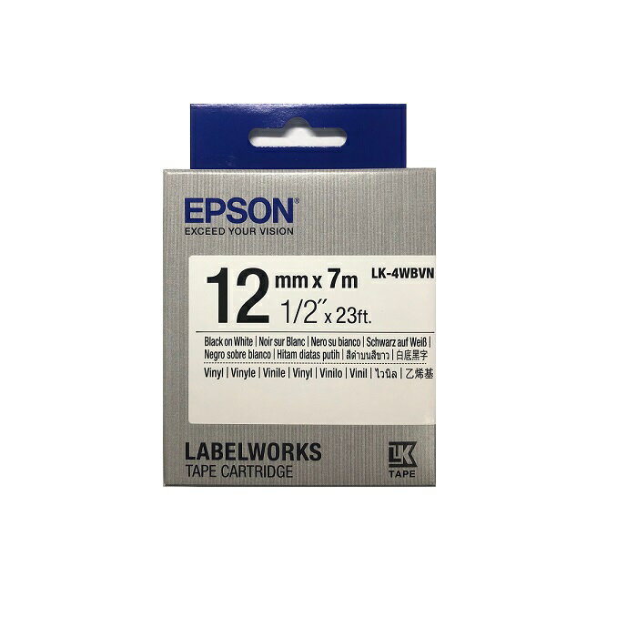 EPSON LK-4WBVN S654479標籤帶 耐久型系列-白底黑字12mm (3入裝)