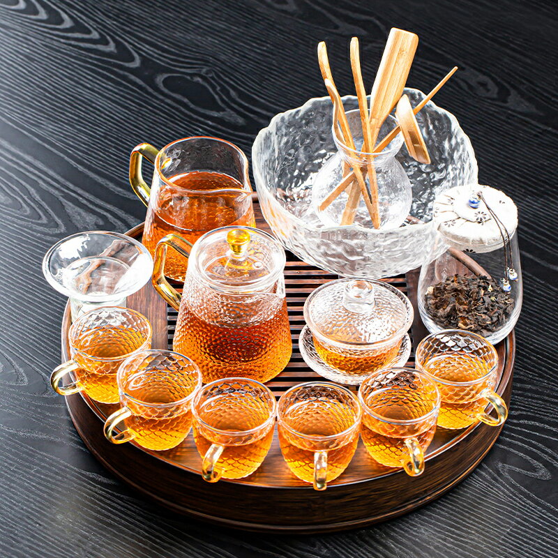 錘紋玻璃茶具套裝家用功夫茶杯辦公室泡茶器簡約日式茶壺茶盤小套