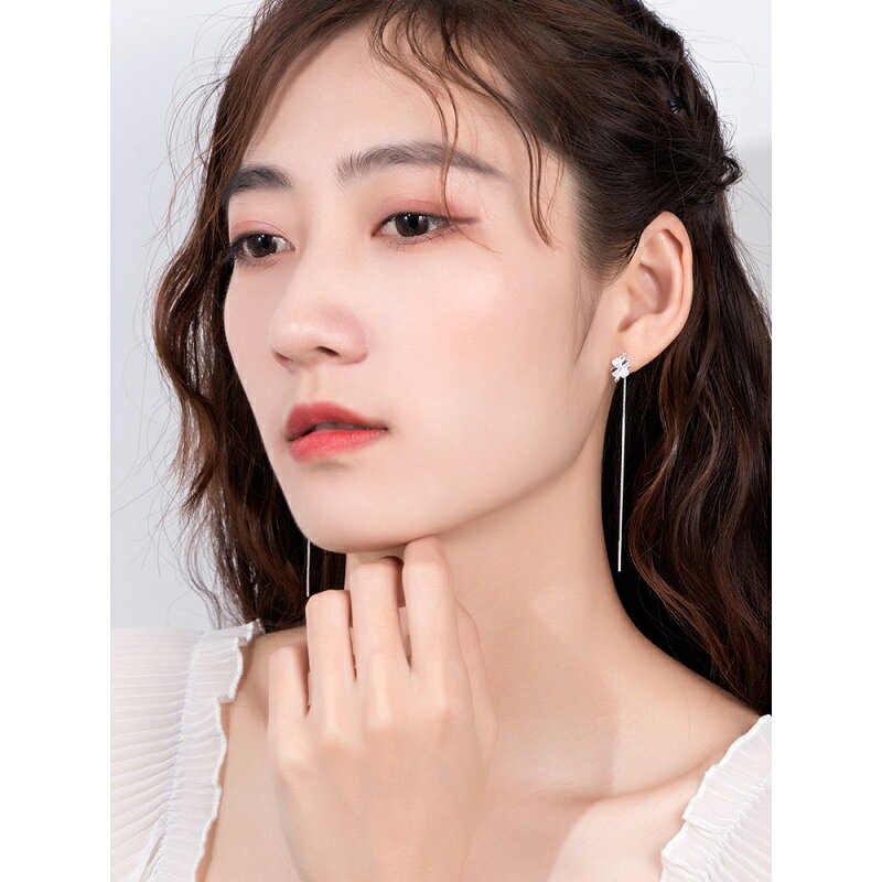 適合春天的S925銀四葉草耳線氣質耳環耳飾小耳墜2022年新款潮高級